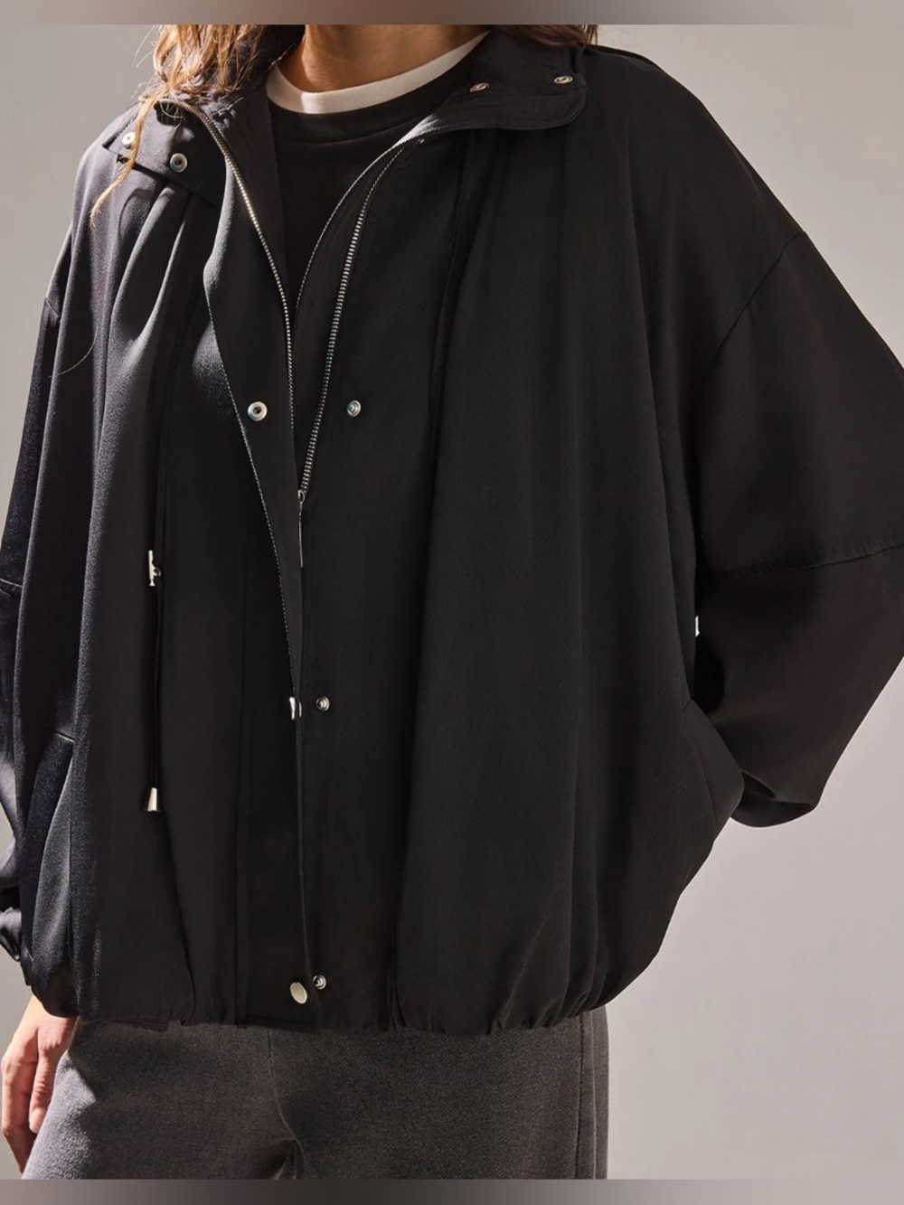Zara Women’s Black Oversized Drawstring Jacket/ Size Medium